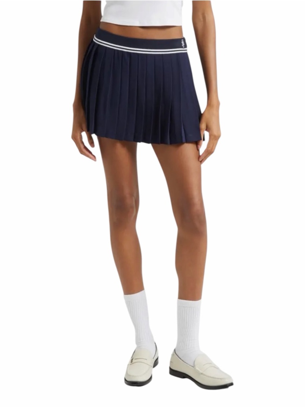 NWT Sporty & Rich Abigail Logo Detail Miniskirt in Dark Navy Size Medium